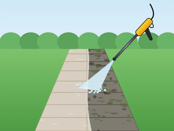 Illustration of a garden path being power washed in Horsham