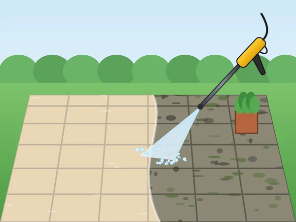 Illustration of a patio being jet washed in Horsham
